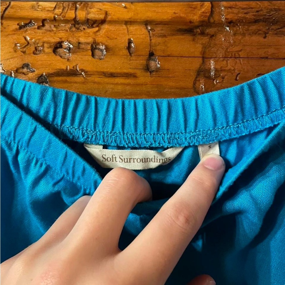 Soft Surroundings Teal A-Line Tiered Cotton Skirt - Picture 4 of 4